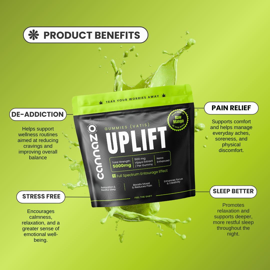 Uplift Gummies - 500mg (350mg Active Cannabinoids) Raw Mango Vatis | Support for Stress, Sleep & Better Mood